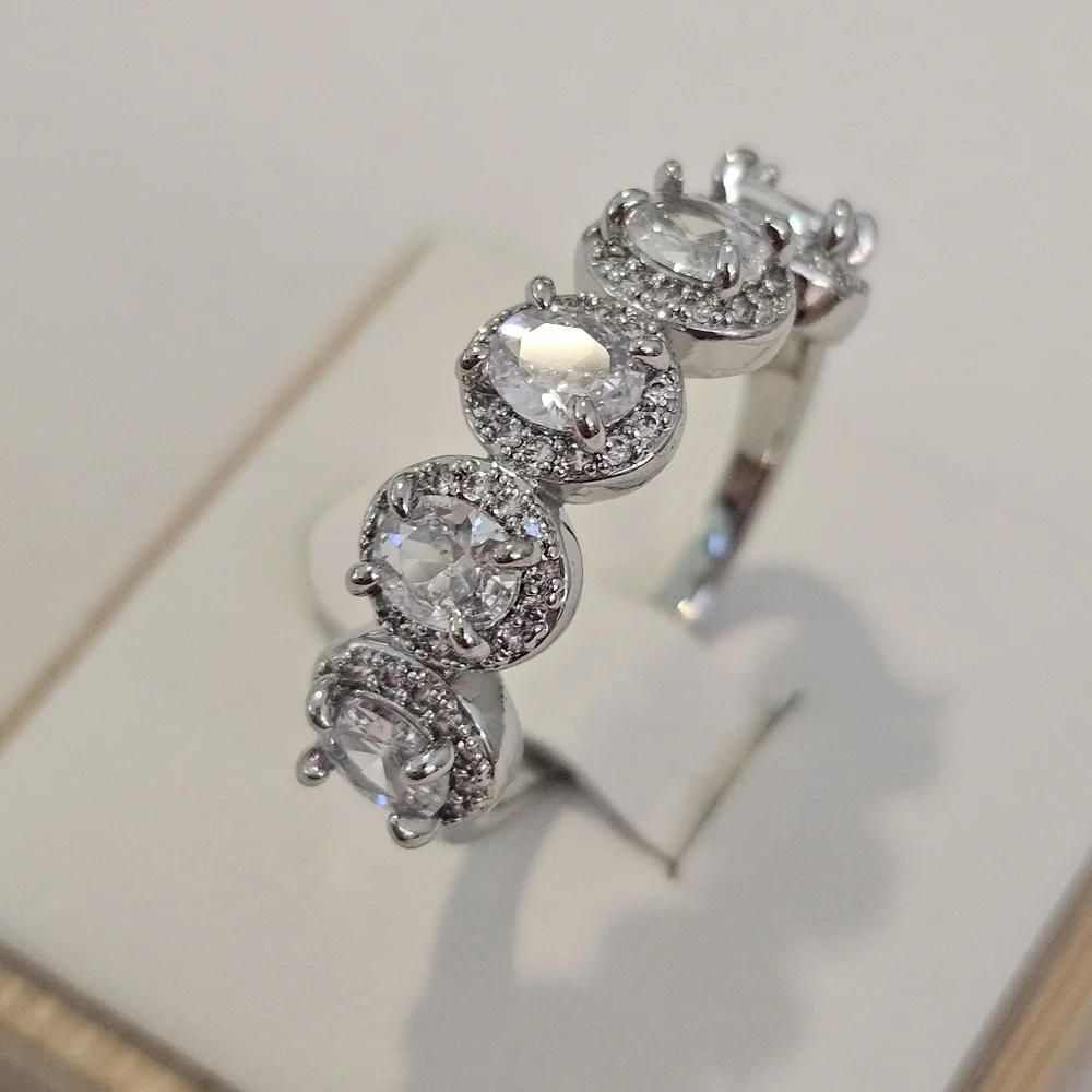 Baguette cz band silver ring